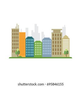 Vector Illustration : Urban Landscape With Modern Buildings