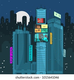 Vector Illustration The Urban Landscape At Night