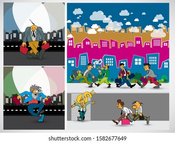 Ilustración vectorial con paisaje urbano. Ciudad inteligente.