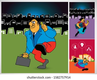 Vector illustration with urban landscape. Smart city.