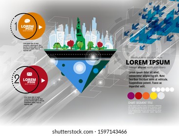 Vector illustration with urban landscape. Smart city with futuristic elements