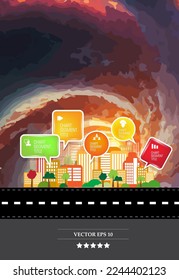 Vector illustration with urban landscape. Smart city.