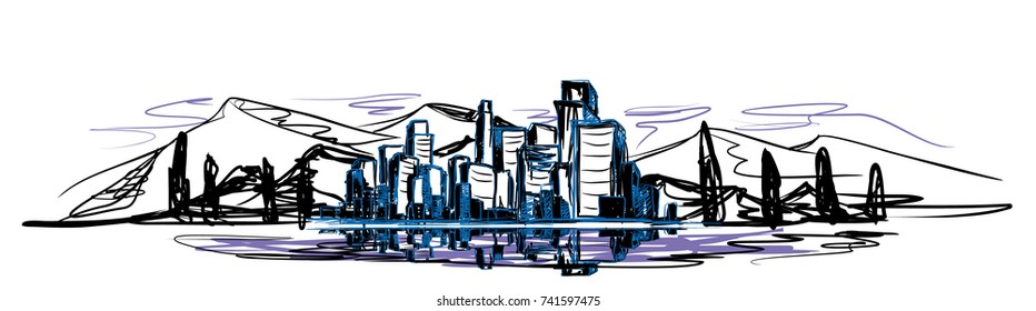 Vector illustration of urban landscape in three colors
