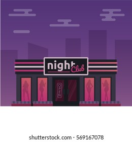 Vector Illustration Of Urban Night Club Building