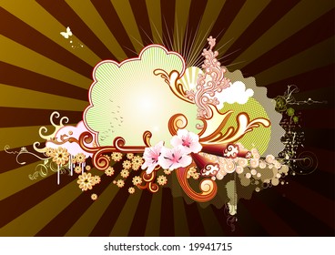 Vector illustration of   urban  retro styled background  made of floral and ornamental elements