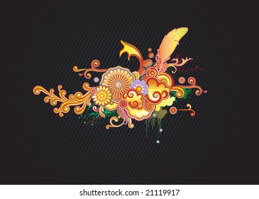 Vector illustration of urban retro styled design made of floral and ornamental elements.