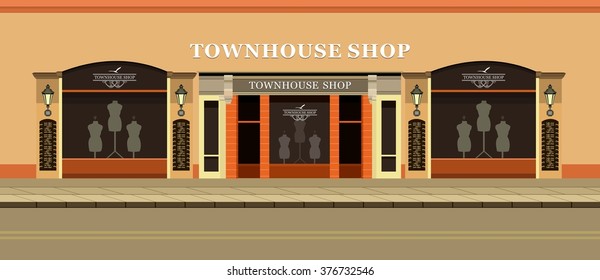 Vector illustration of urban street clothing store windows with mannequins