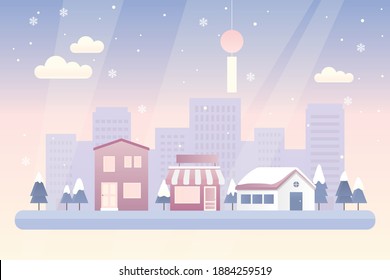 Vector illustration of the urban winter landscape.