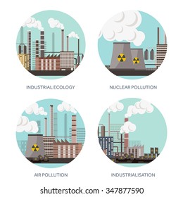 Vector illustration. Urbanisation, industrialisation. Industrial revolution. Pipe. Air pollution. Oil and gas, fuel. Ecology.