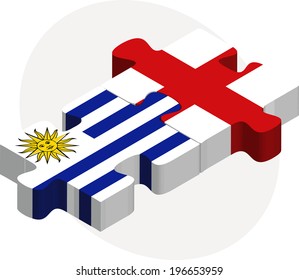 Vector illustration of Uruguay and England Flags in puzzle isolated on white background