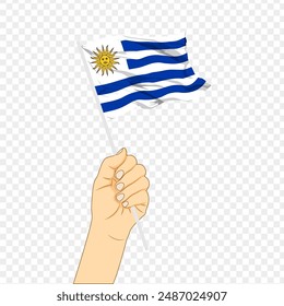 Vector illustration of Uruguay flag in hand on transparent background