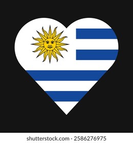 Vector illustration of the Uruguay flag with a heart shaped isolated on plain background. I love Uruguay. Happy Independence Day