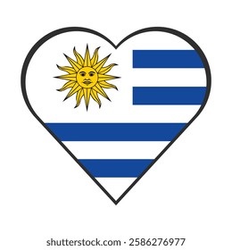 Vector illustration of the Uruguay flag with a heart shaped isolated on plain background. I love Uruguay. Happy Independence Day