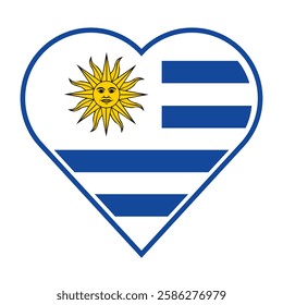 Vector illustration of the Uruguay flag with a heart shaped isolated on plain background. I love Uruguay. Happy Independence Day