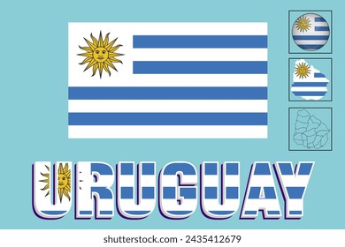 Vector illustration of the Uruguay flag and map

