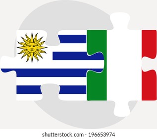Vector illustration of Uruguay and Italy Flags in puzzle isolated on white background