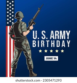 Ilustración vectorial de los cumpleaños del ejército de Estados Unidos. Plantilla