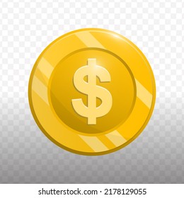 Vector Illustration Of US Dollar Currency Coin In Gold Color On Transparent Background (PNG).