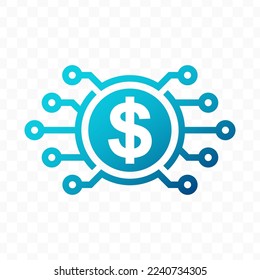 Vector illustration of US Dollar digital currency icon in blue color and transparent background (PNG).