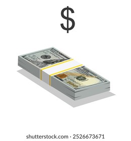 Vector illustration of US dollar notes, single stack of money flat design over white background. Scalable and editable eps