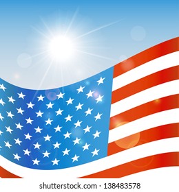 Vector illustration of the U.S. flag and the sun. Independence Day - July 4