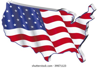 Vector Illustration of the US Flag within the shape of the continental United States