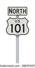 Vector illustration of the US Highway 101 California and North road signs on metallic post