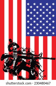 Vector illustration of US marine in front of the USA flag