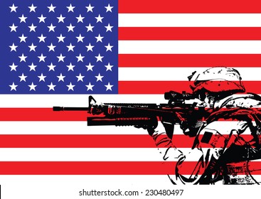 Vektorillustration-Illustration des US-amerikanischen Meeres vor der Flagge der USA