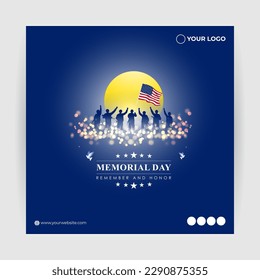 Vector illustration of US Memorial Day social media story post feed mockup template design