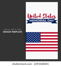 Vector illustration of US Memorial Day social media story post feed mockup template design