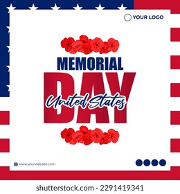 Vector illustration of US Memorial Day social media story post feed mockup template design