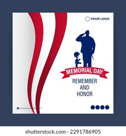 Vector illustration of US Memorial Day social media story post feed mockup template design
