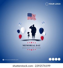 Vector illustration of US Memorial Day social media story post feed mockup template design