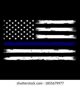 Vector Illustration US Police Flag distreesed, thin blue line flag, justice flag, us flag