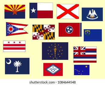 Vector Illustration of US States Flags Set