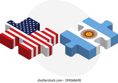 Vector illustration of USA and Argentina Flags in puzzle isolated on white background
