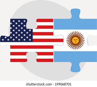 Vector illustration of USA and Argentina Flags in puzzle isolated on white background