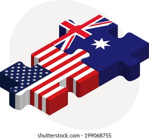 Vector illustration of USA and Australia Flags in puzzle isolated on white background