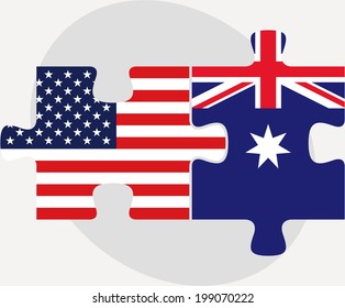 Vector illustration of USA and Australia Flags in puzzle isolated on white background