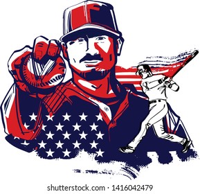 the vector illustration of the USA baseball player