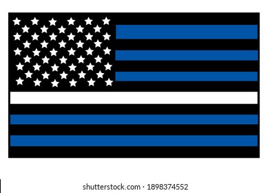 Vector illustration of USA black and blue flat flag with a thin white line in honour of Emergency Medical Services and Emergency Medical Technicians, paramedics.