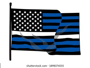 Vector illustration of USA black and blue waving flag with a thin white line in honour of Emergency Medical Services and Emergency Medical Technicians, paramedics.