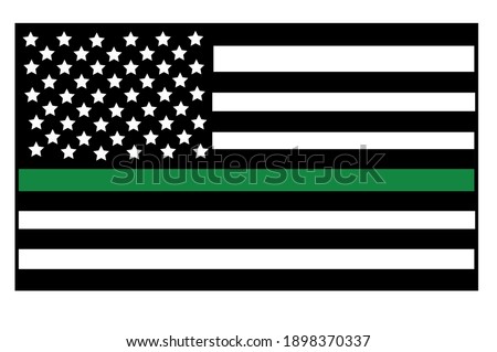Vector illustration of USA black and white flat flag with a thin green line in honour of the USA military and veterans. The USA military lives matter symbol.