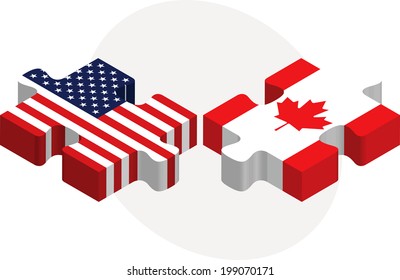 Vector Illustration Usa Canada Flags Puzzle Stock Vector (royalty Free 