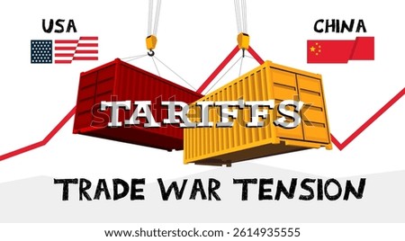 Vector illustration of USA and China trade war tension, featuring national flags over map silhouettes. Symbolic graphic for economic conflict, import tariffs, and global business