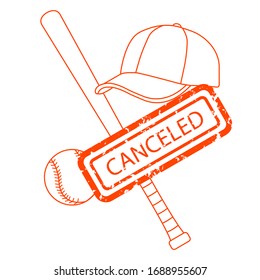 Vector illustration USA Coronavirus Pandemic Quarantine China virus COVID-19 Danger 2019-nCoV Baseball Cancellation Reducing risk of infection, prevention measures Social distancing. Health care