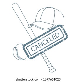Vector illustration USA Coronavirus Pandemic Quarantine  virus COVID-19 Danger 2019-nCoV Baseball Cancellation Reducing risk of infection, prevention measures Social distancing. Health care