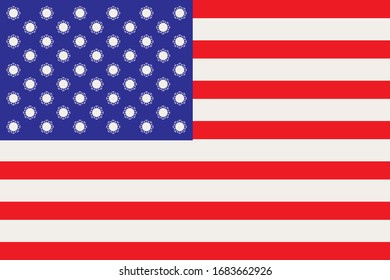 Vector illustration of the USA flag with a Covid-19 virus cells instead of stars. Banner on the theme of coronavirus infection and the epidemic in America. A global pandemic