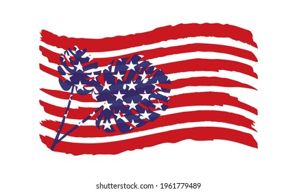Vector illustration of USA flag with decorative tropical leaves